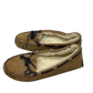 Vineyard Vines Suede Moccasin Slippers Women Sz 8 Shearling Lining Rubber Sole